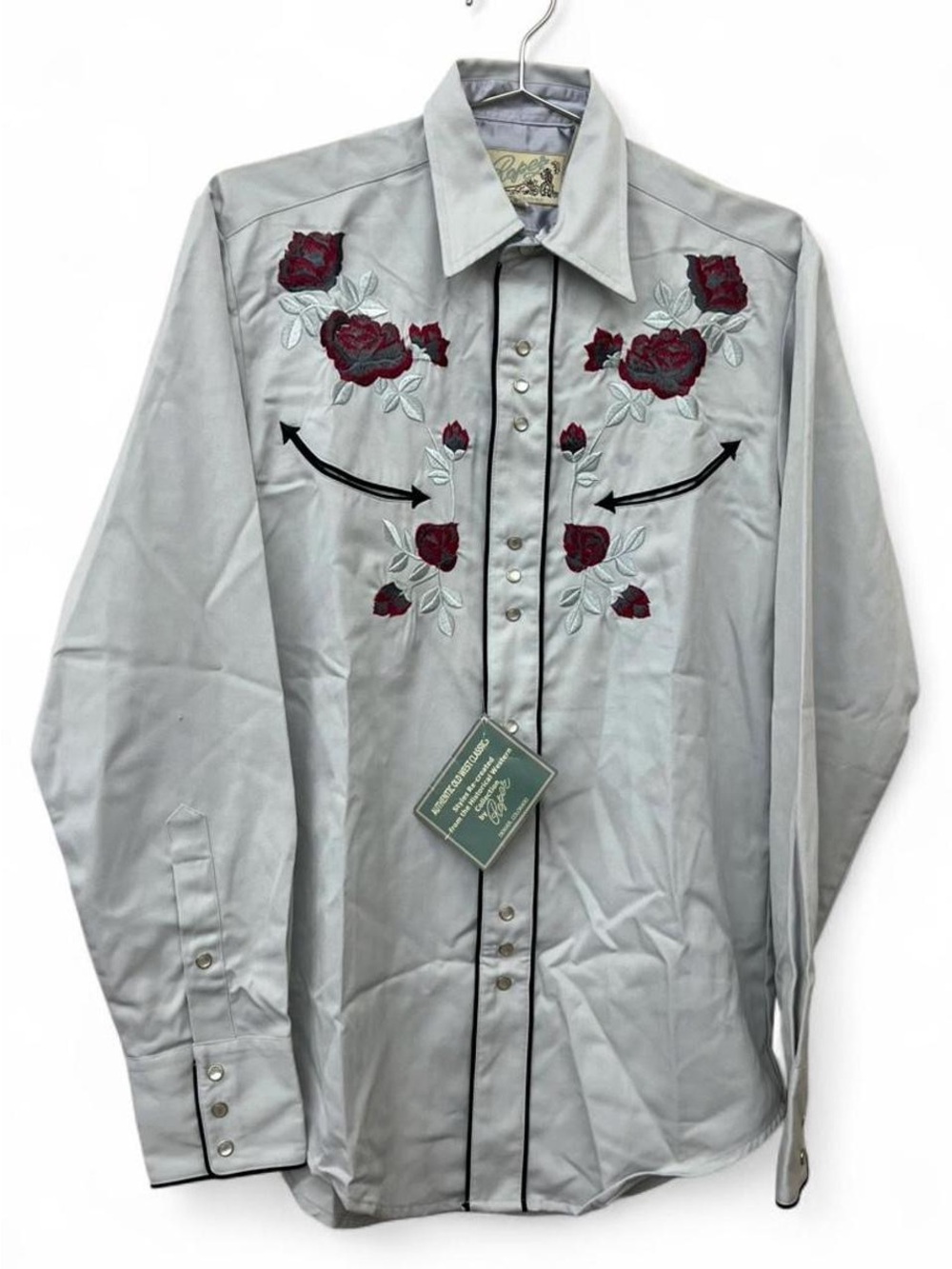 Mens Roper Floral Embroidered Western Pearl Snap shirt size Small